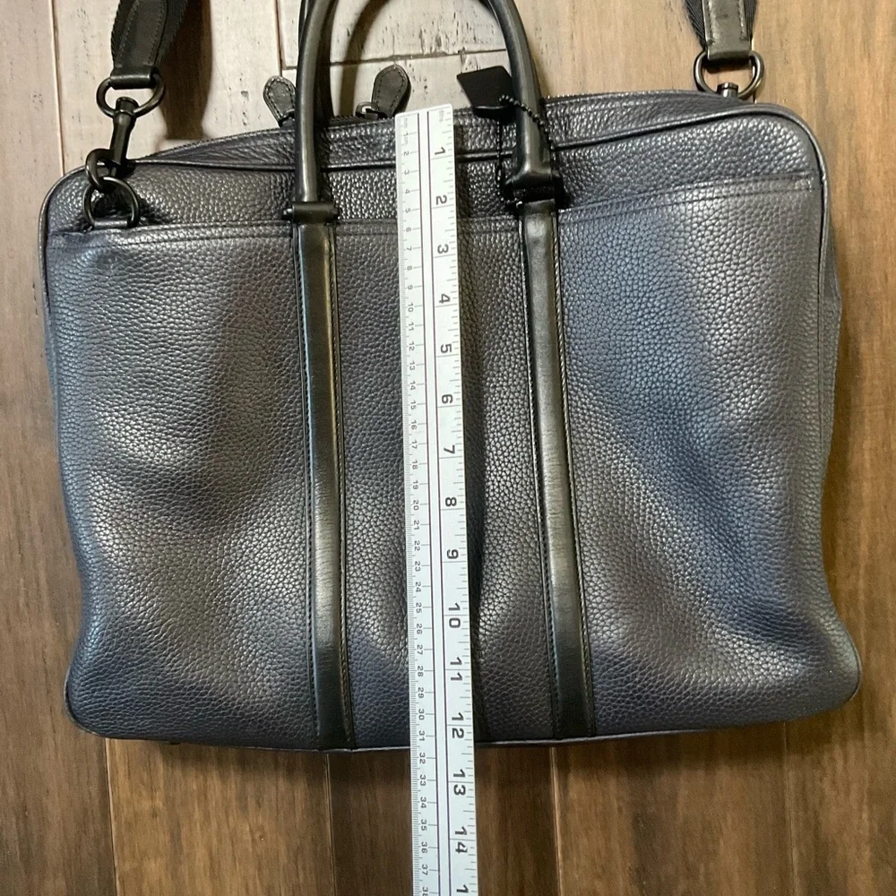 COACH Men’s Pebble Leather 57781 Navy Black Briefcase Bag Metropolitan Slim - Picture 13 of 14